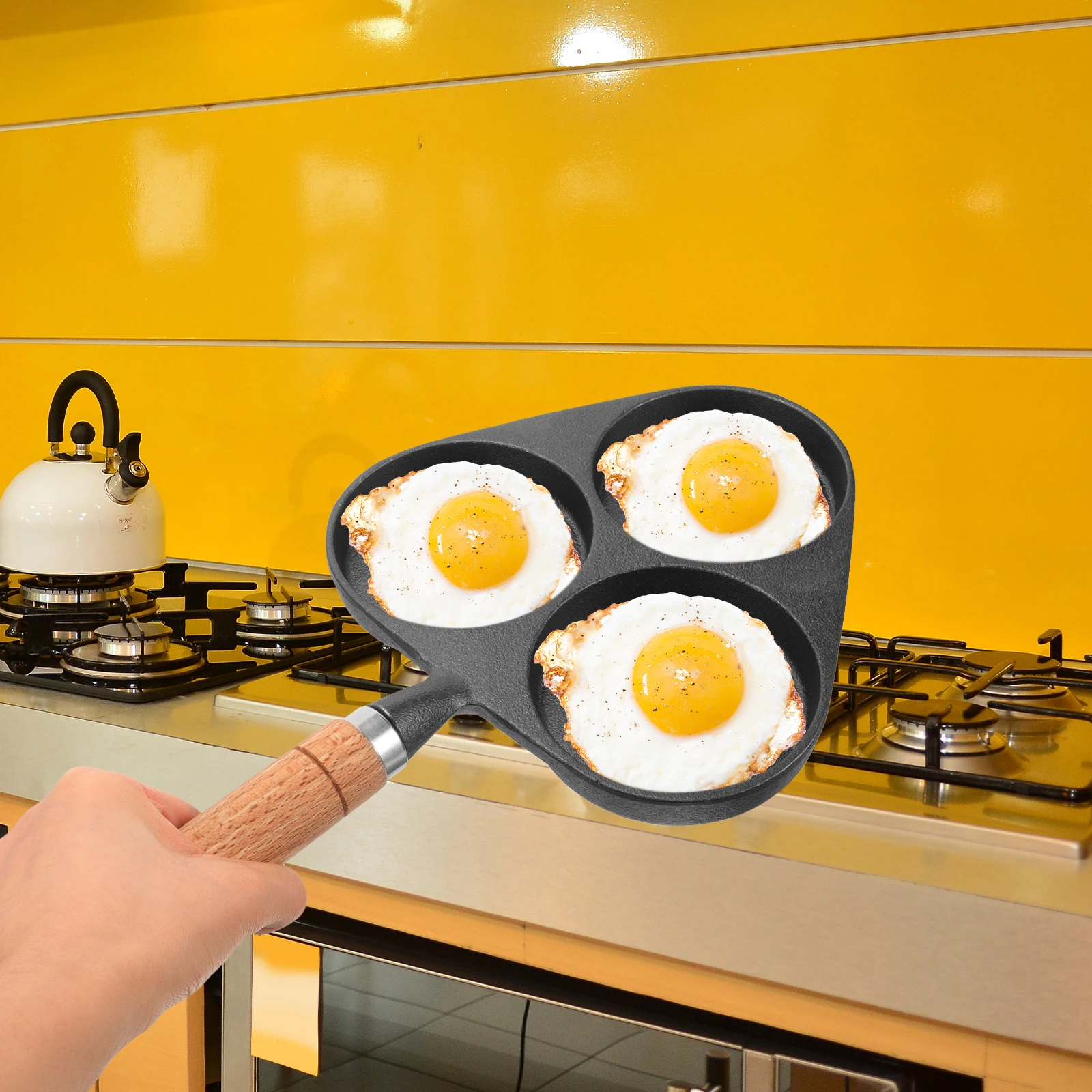 

3-Hole Egg Frying Pan Stable Material Easy to Use and Clean Perfect for Frying Eggs and Poached Egg Pan Pancake