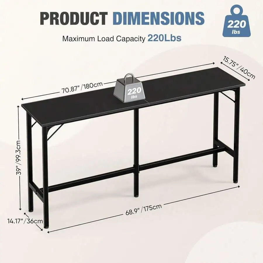 Bar Table, Counter Bar Height Pub Table, Rectangular High Top Coffee Table, Narrow Long Kitchen & Dining Counter Tables With Stu