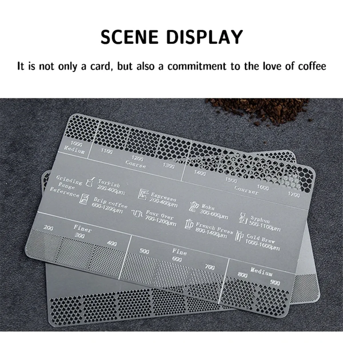 Espesor de molienda de café en polvo, tarjeta de comparación de referencia, molinillo, escala de comparación de espesor de polvo de molienda