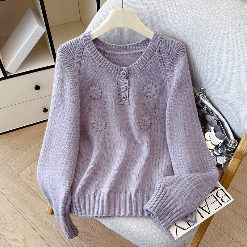 

Seoulish Autumn Winter Embroidery Women's Pullover Sweaters 2025 New Long Sleeve O-neck Elegant Loose Korean Sweater Tops Female