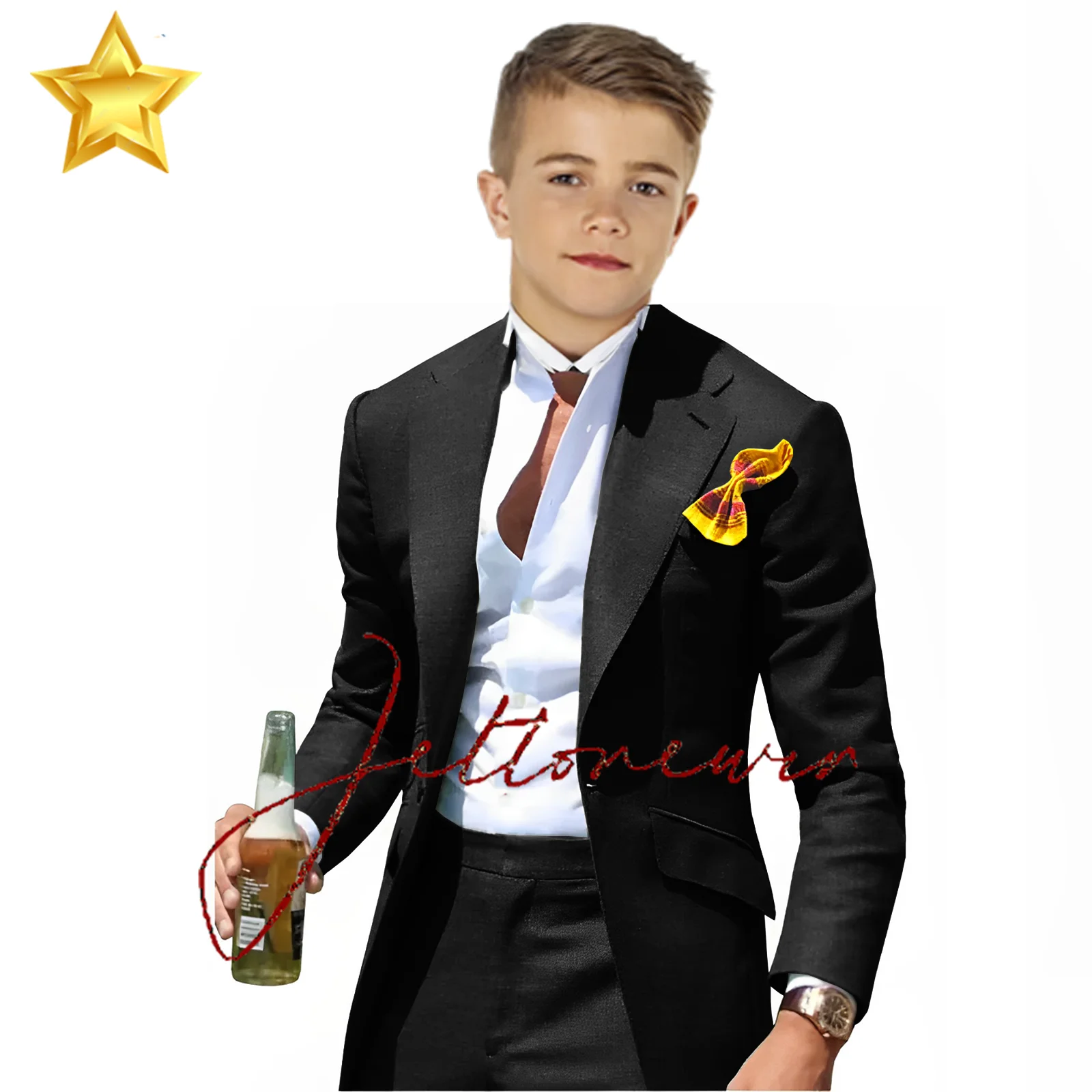 Peak Collar Boy Suits Slim Fit Notched Green Kids Suit Blazers Jackets Pants 2 Piece Formal Causal Business Wedding Child Wear