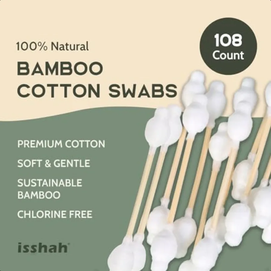 Baby Cotton Swabs 108 Count FSC Certified and PETA Appd Bamboo Handle Cotton Tips 100 Biodegradable Gentle Eco Friendly Double