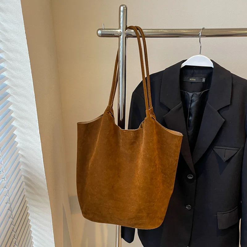 Retro-Damen-Umhängetasche aus Wildleder, neue einfarbige Farben, hohe Kapazität, lässige Tragetasche mit Reißverschluss, vielseitiges Nähgarn zum Basteln – Detail 20