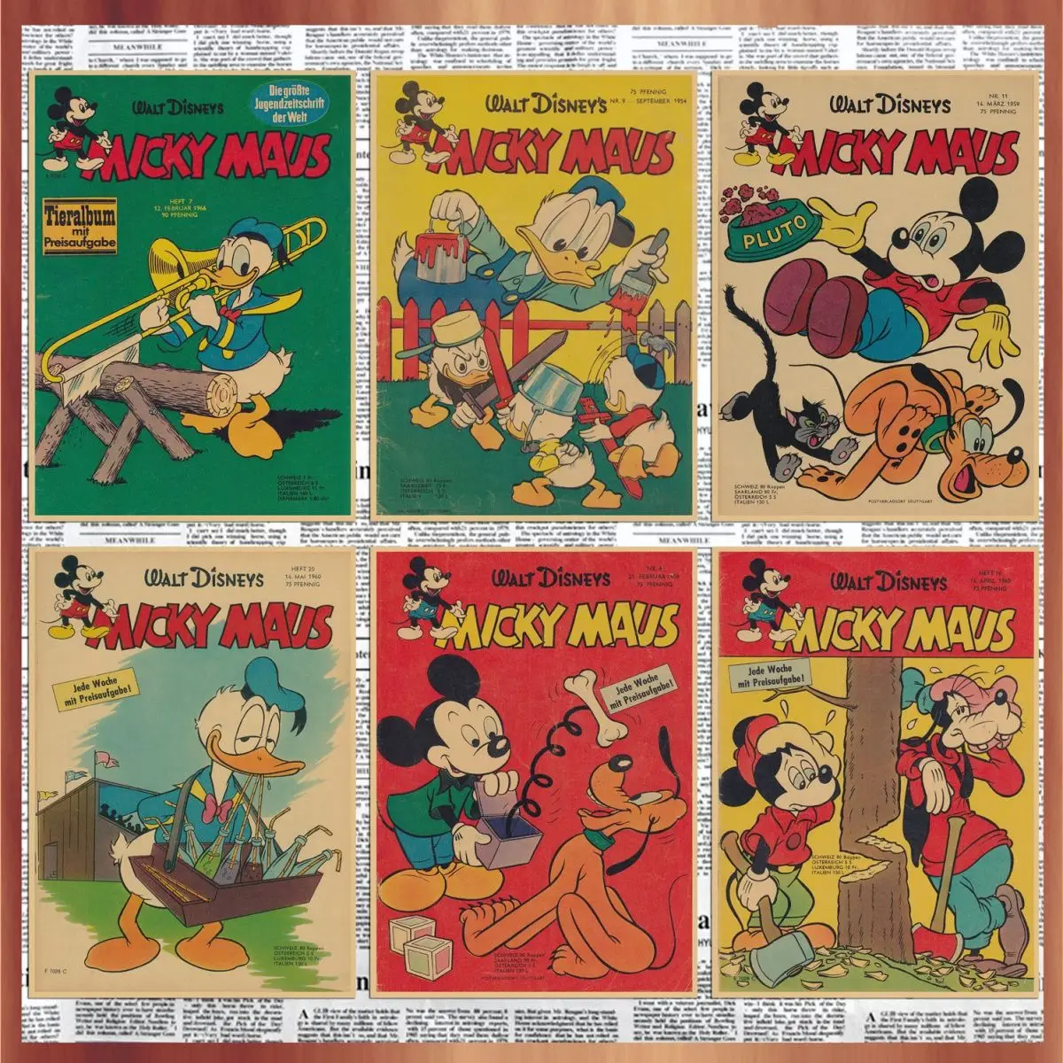 Disney peripheral Mickey Mouse Donald Duck retro kraft paper poster animation Vintage cartoon decorative wall painting wholesale