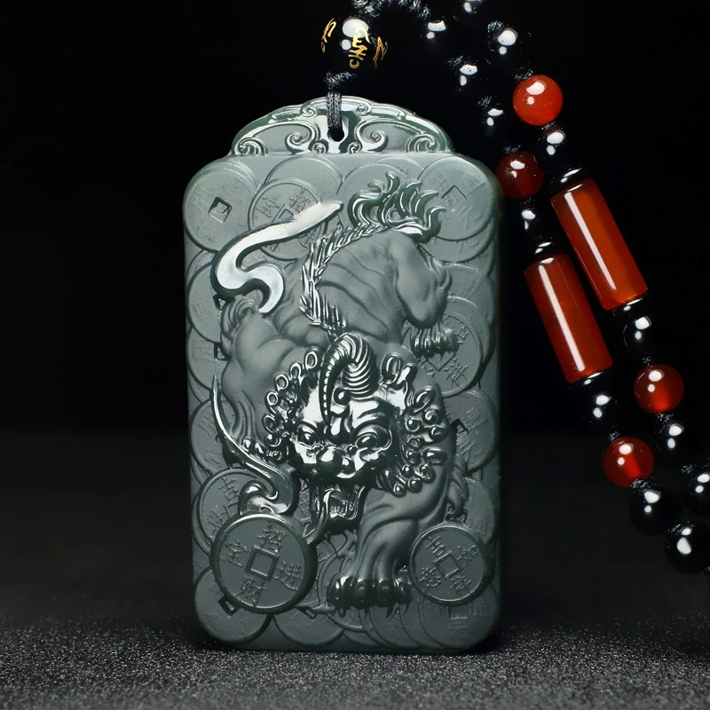 

Excellent Pi Xiu Pendant Lucky Beast Amulet Bring Wealth Bless Agate Hanging Talisman Necklace Jade