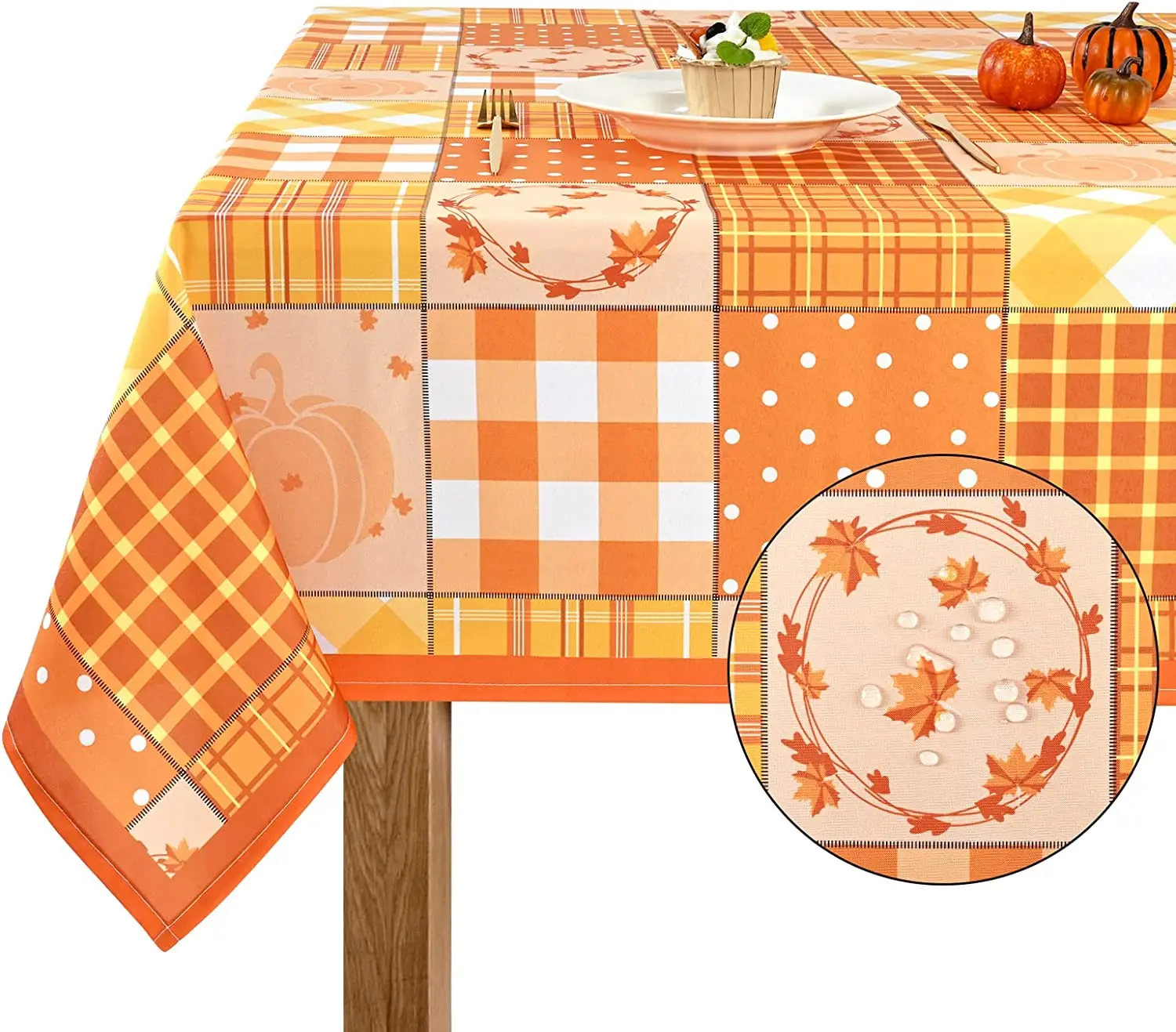 Autumn Thanksgiving Rectangle Tablecloth Holiday Decorations Waterproof Maple Leaf Pumpkins Table Cover for Kitchen Table Decor