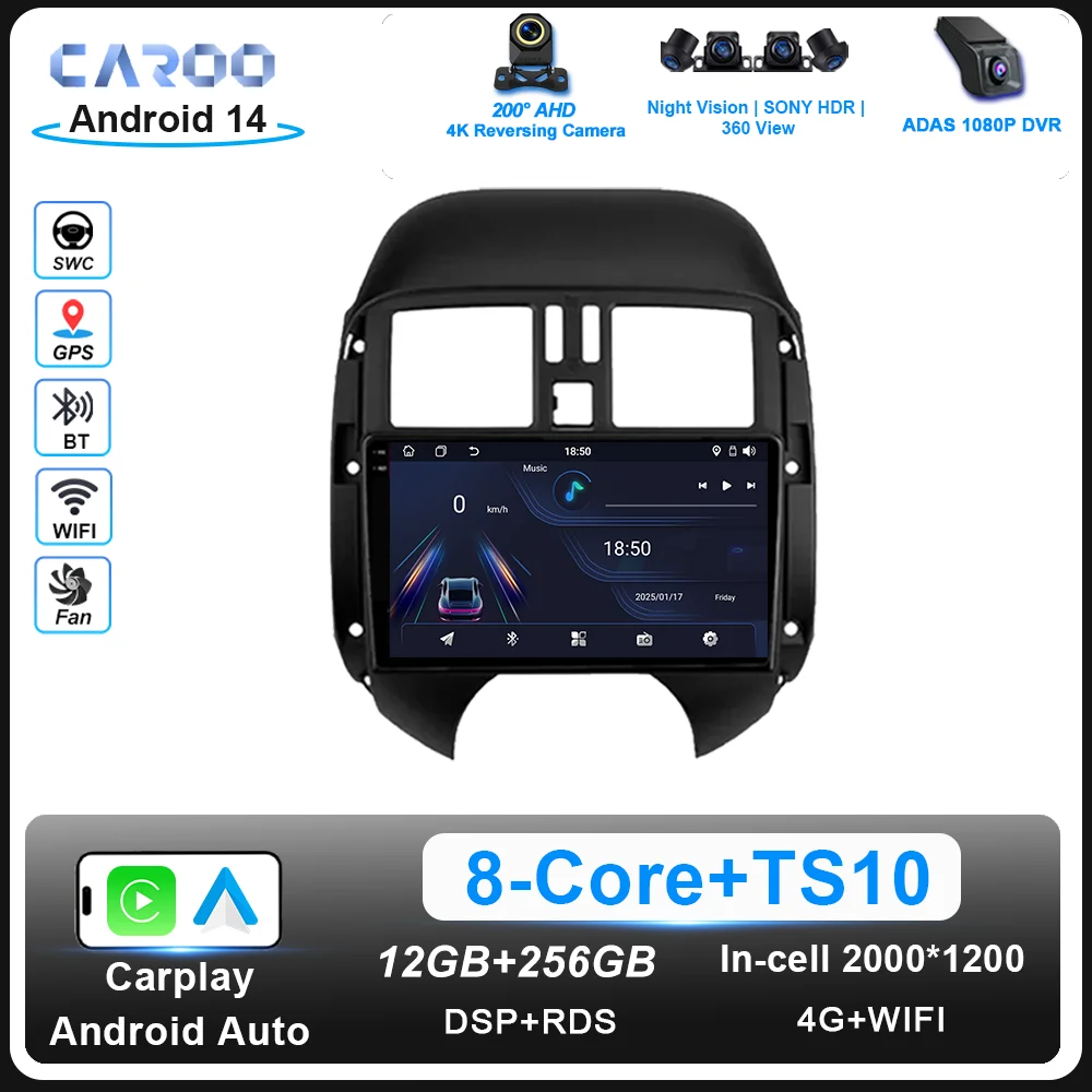 

Car Android 14 Radio Stereo For Nissan Sunny Versa C17 2012-2014 Auto WIFI Multimedia Player GPS Navigation QLED Screen 2Din DVD