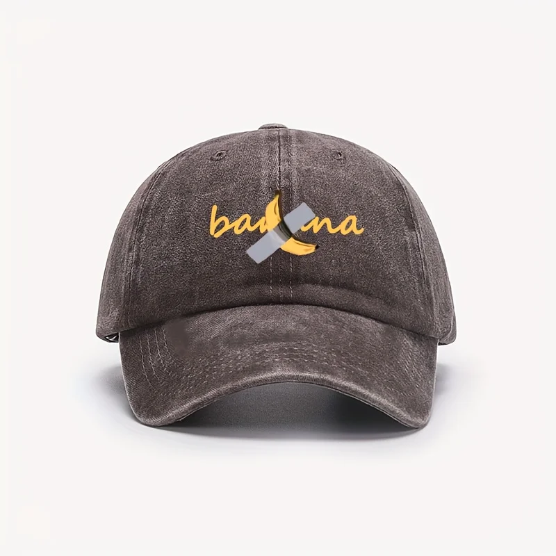 

1pc Retro Washed Dad Hats With Banana Fruit Print Design, Adjustable Baseball Caps For Men, Sun Protection