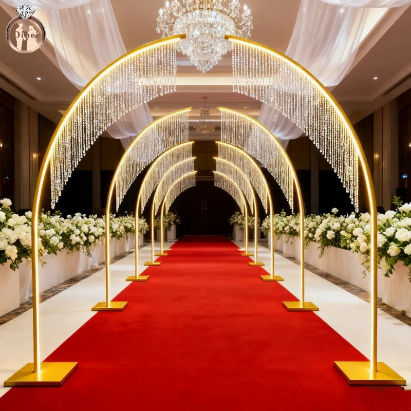 Modern Design Geometric Time Tunnel Wedding Background Decoration Light Emitting Diode Light Iron Background Arched Wedding