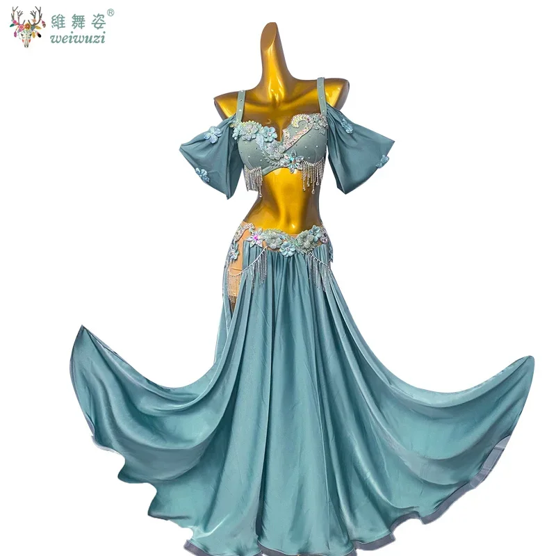

New Belly Dance Set Women's Exquisite Shiny Rhinestone Bra+Sexy Split Dress 2 Professional Belly Dance Perfume