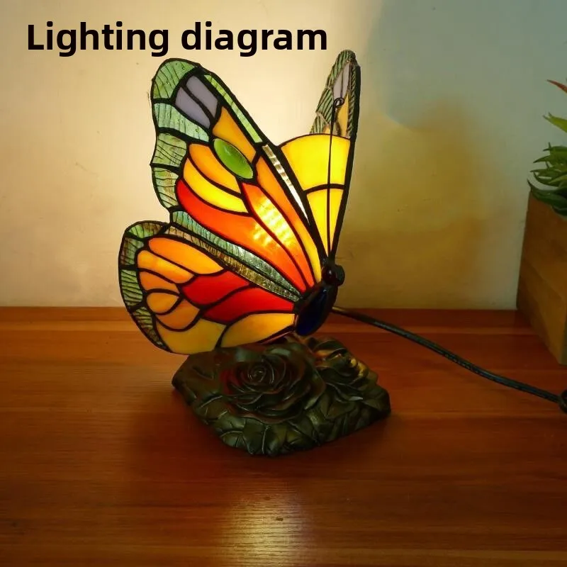 European creative three-dimensional butterfly, study bedroom bedside table lamp, stained glass decorative lamp