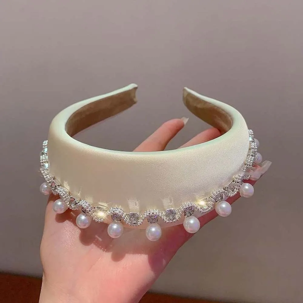 Headwear Irregular Wide Hairband Rhinestone Gorgeous Pearls Sponge Headband Waterproof Sparkling Rhinestone Korean Hair Hoop