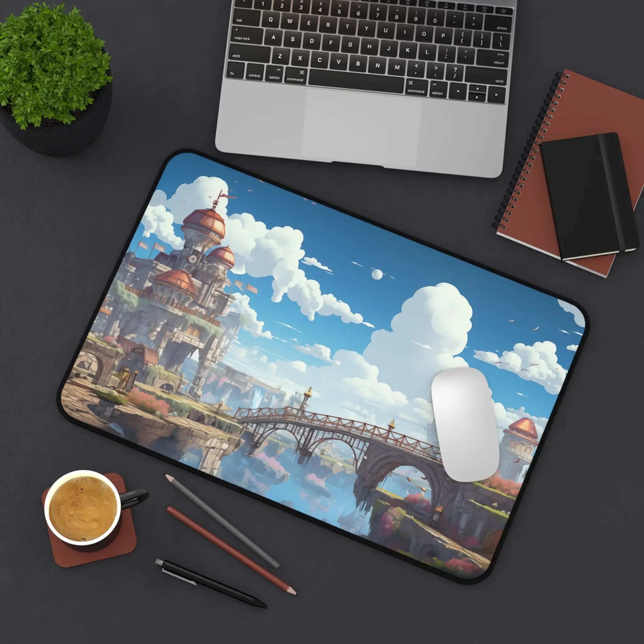 Forgotten Kingdom テーブルパッド、ハイファンタジー城景マウスパッド XXL、滑り止めゲーミングマウスパッド、かわいいファンタジーデスクトップデコレーション