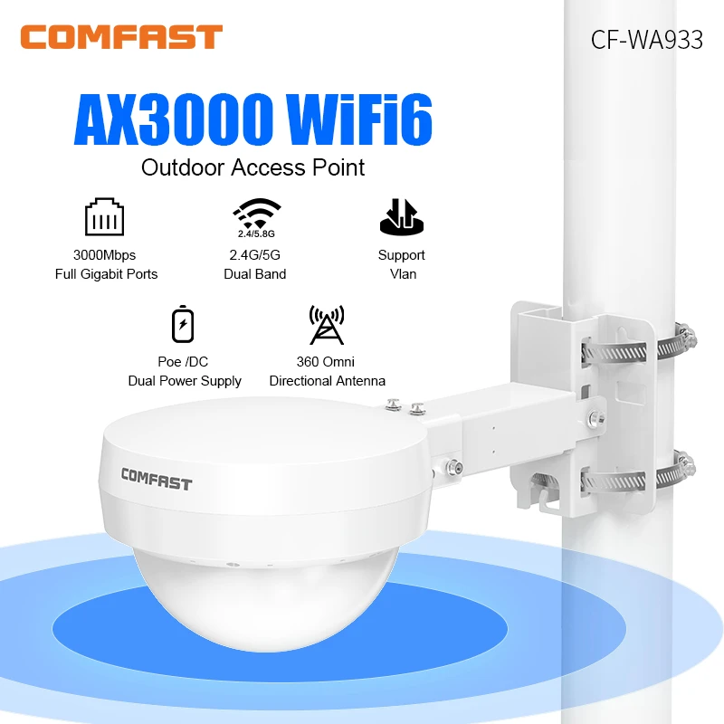 AX3000 Wifi 6 Outdoor Access Point Long Range Wifi Antenna Extender 5G/2G High Power Gigabit OmniDirectional POE/DC AP Router