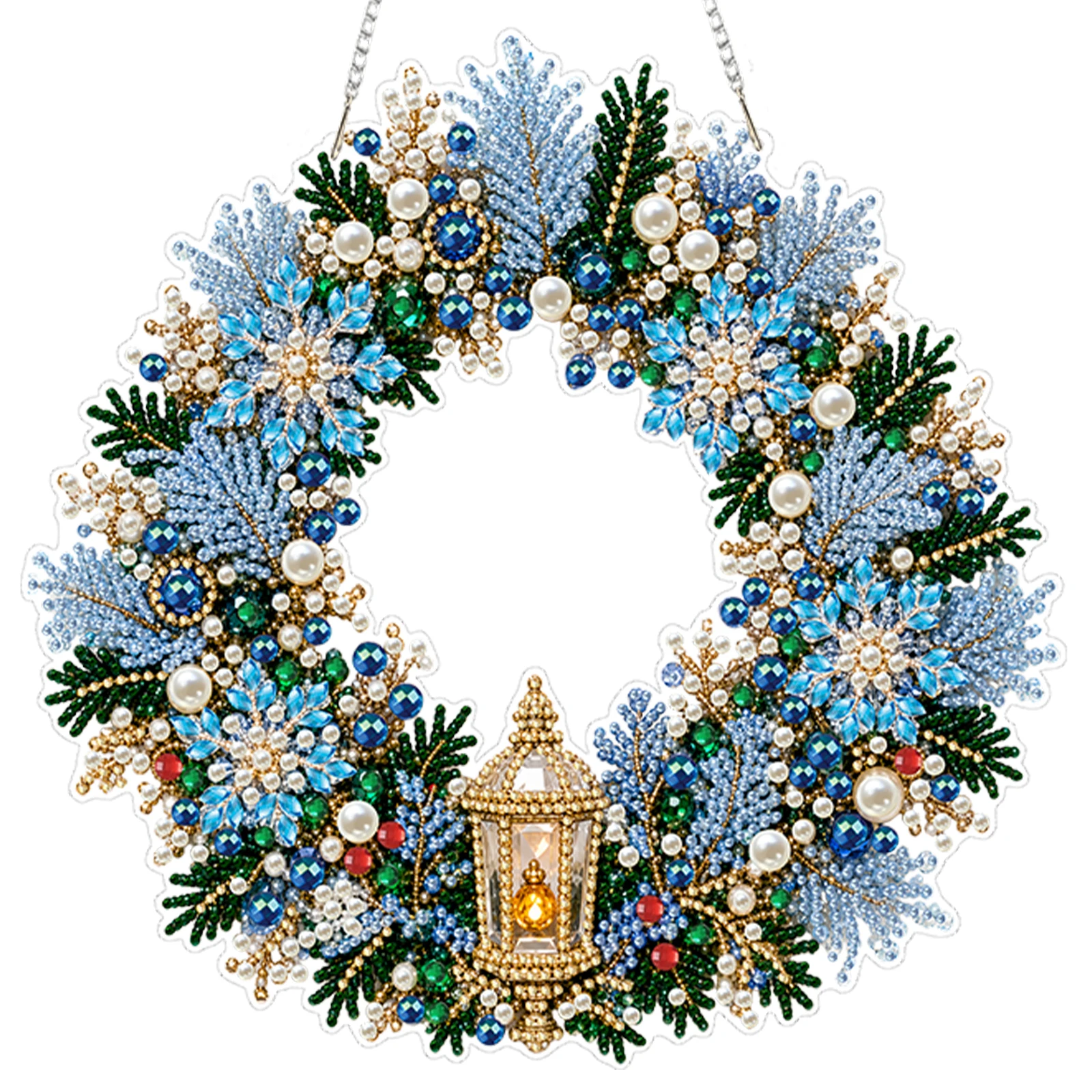 5D Diamond Painting Christmas Wreath LED Light Holiday Hanging Decor Kit 11.81x11.81in