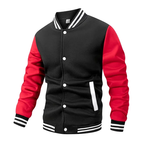 Imagen 2 del producto Chaqueta de béisbol clásica universitaria para hombre, abrigo frontal con botones y bloques de Color blanco y negro, ropa de abrigo informal para hombre, chaqueta Retro de moda
