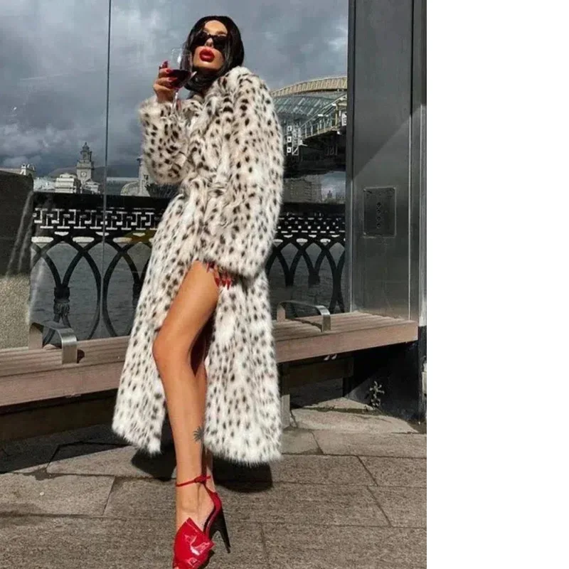 Cappotti lunghi in pelliccia sintetica leopardata retrò Cappotto lungo aperto addensato caldo invernale da donna Capispalla da strada chic elegante allentato casual femminile