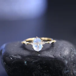 GEM'S BALLET 925 Sterling Silver June Birthstone Antique Vintage 1.29TC Oval Cut Milky Blue Moonstone Ring Stacking Promise Ring