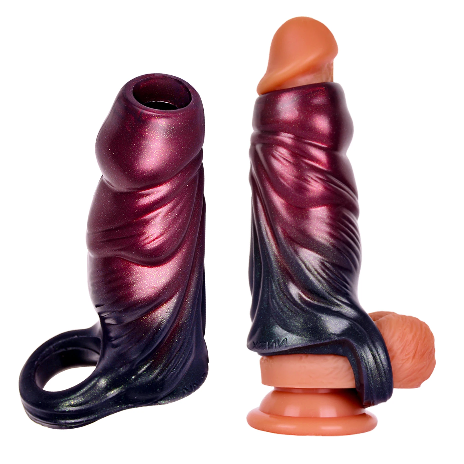 

Penis Rings Sleeve 3 Sizes Penis Sleeves Dildo for Cock Enlarger Sex Toys Wearable Soft Silicone Monster N-DW5172