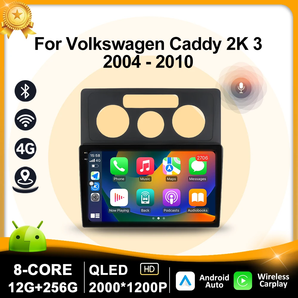 

10 inch Wireless CarPlay Android 16 for VW Volkswagen Caddy 2K 3 2004-2010 Car Radio Multimedia GPS Navi DSP Stereo QLED Screen