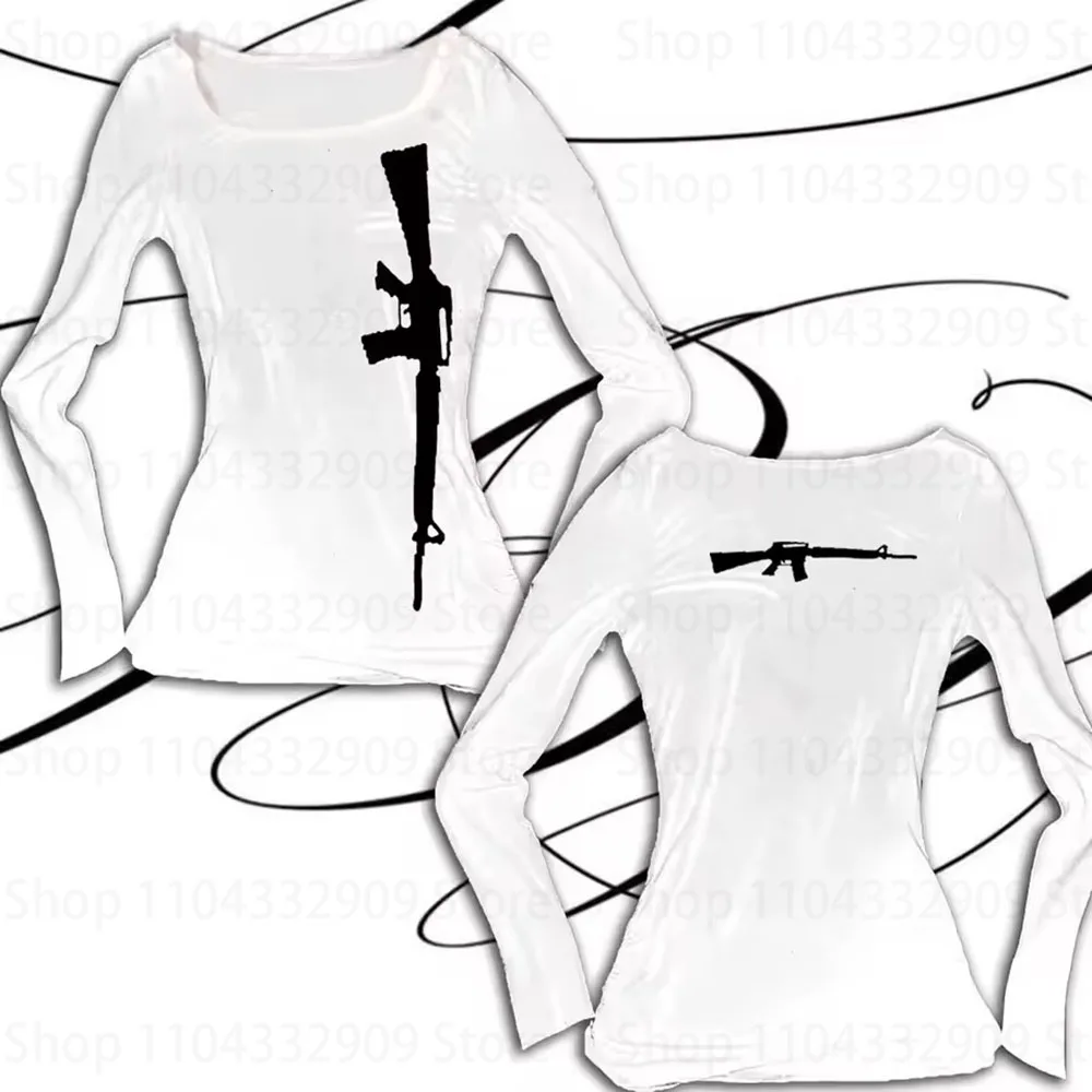 Y2K Streetwear Long Sleeve Vintage Harajuku Gothic Hip Hop Emo Girl Grunge Punk Women's Casual Tee Sexy Slim Chic Print Crop To