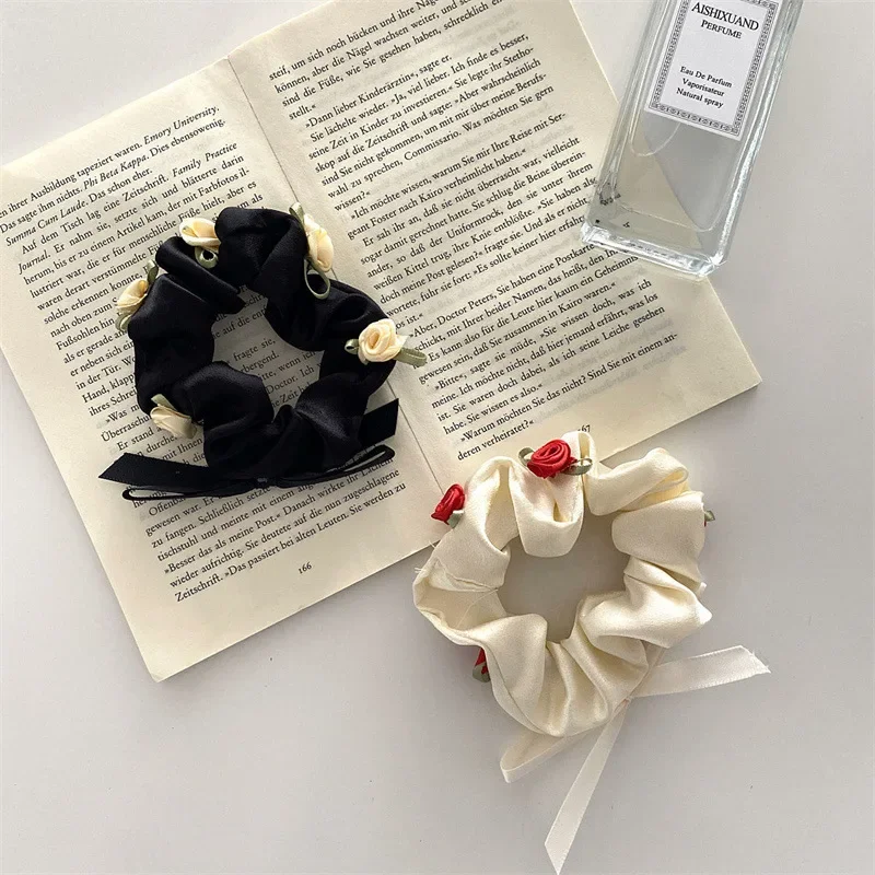 Romantic Rose French Large Hair Ring Hair Rope Ties Vintage Girls Flower Scrunchies Bands Hair Accessories for Women