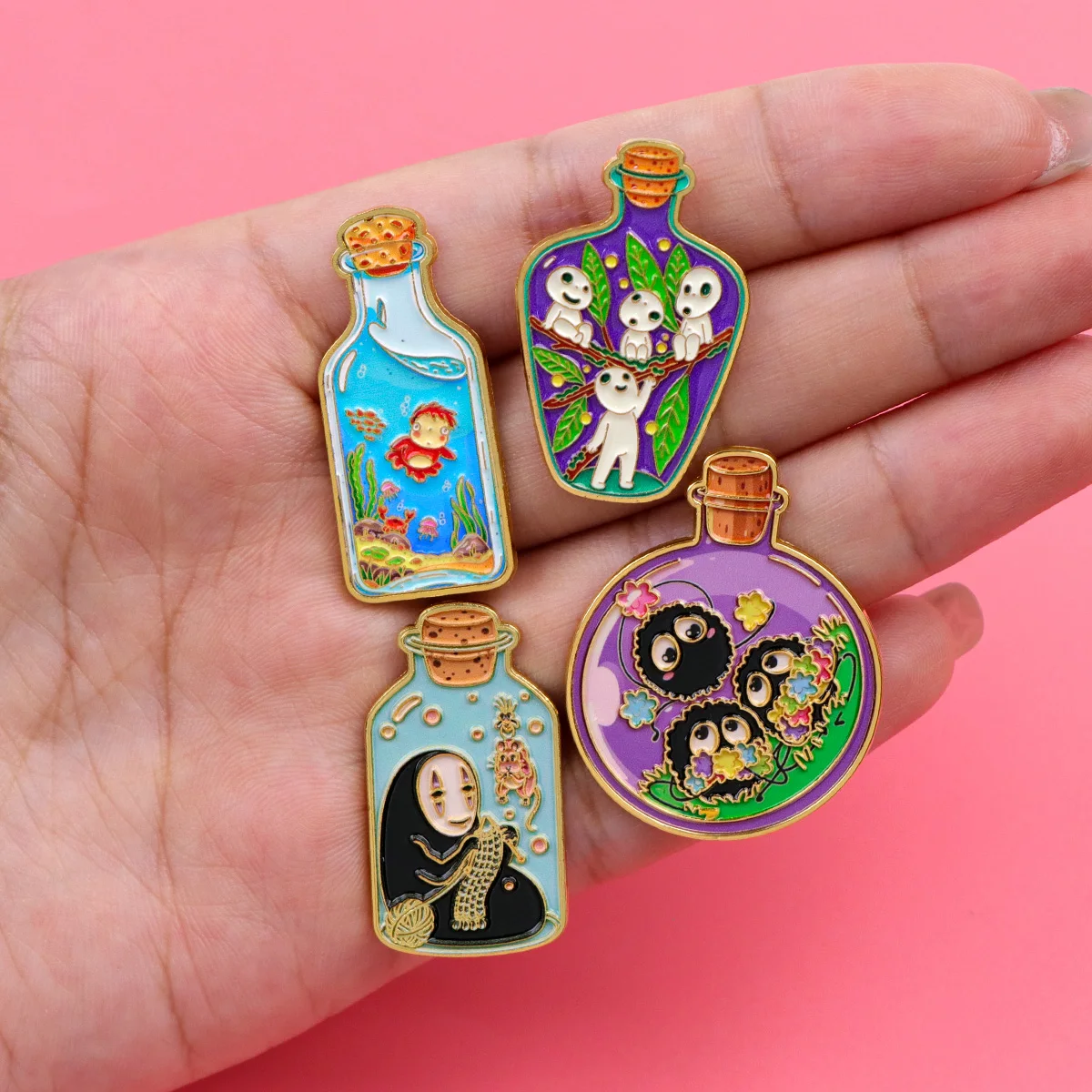 4pcs Cute Ghost Enamel Pins Set Anime Brooches for Backpacks Hat Lapel Pins Badges for Fans Gifts Cosplay Accessories Toy