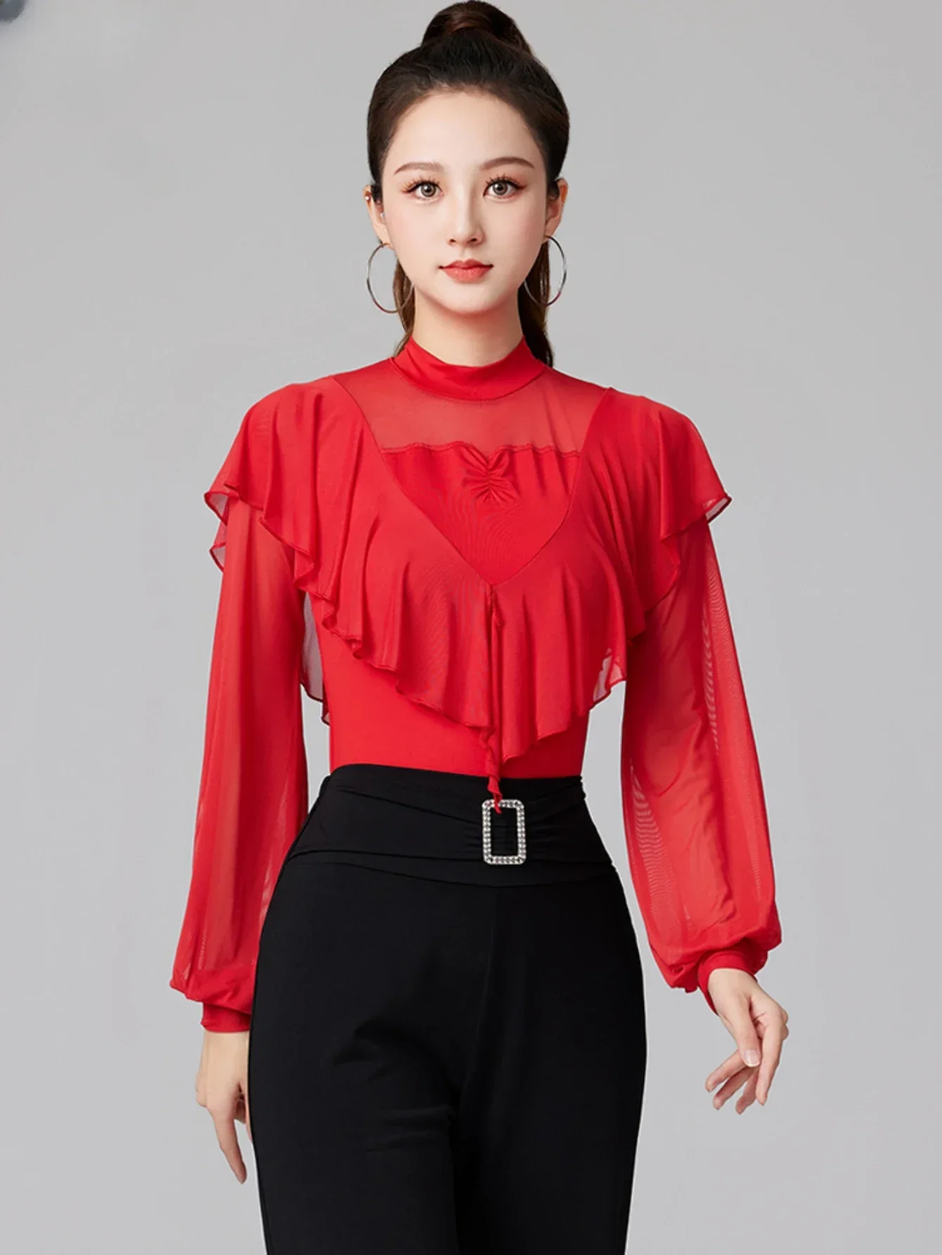 

Women's Line Dance Tops Samba Party Latin Shirt 2024 Summer New Adult Female Dance Long Sleeve Tops Performance Practice Clothes