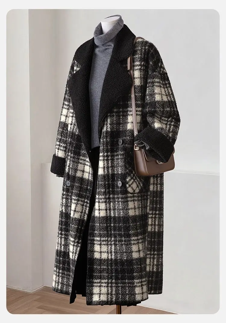 

2025 Winter Clothing New Women's Clothing Design Sense Contrasting Color Plaid Loose Thin Jacket Lapel Coat