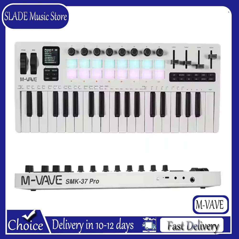 

M-VAVE SMK-37 Pro MIDI-клавиатура с встроенным синтезатором | 16 RGB-пэдов с подсветкой, 8 ручек, 4 слайдера/для создания музыки