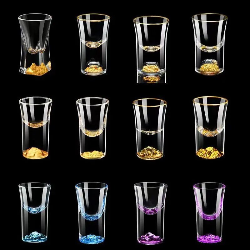 Luxury Crystal Glass Vodka Glass Sake Shochu Glass Bar Liqueur Double Bottom Gold Foil Glass Tea Cup High-end Gifts Hard Liquor