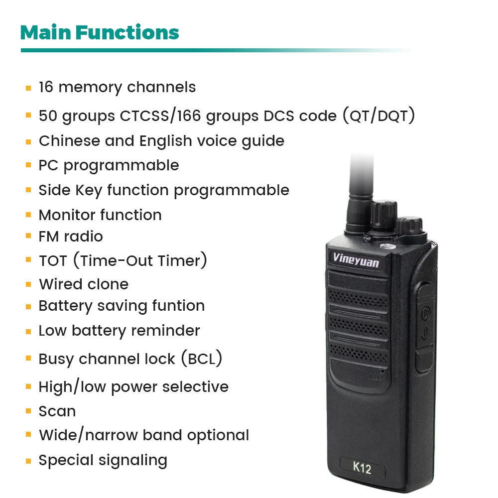 Top Band Vineyuan  K12 High Power 12W  6800 mAh Long Range Walkie Talkie UHF 400-470Mhz Two Way Radio Handheld FM  For Hunting