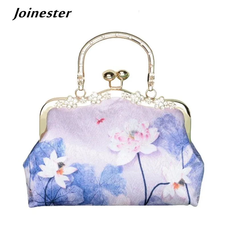 

Women Ethnic Style Metal Frame Evening Bags with Tassels Kiss Lock Vintage Clutch Purse for Ladies Floral Wedding Party Handbag