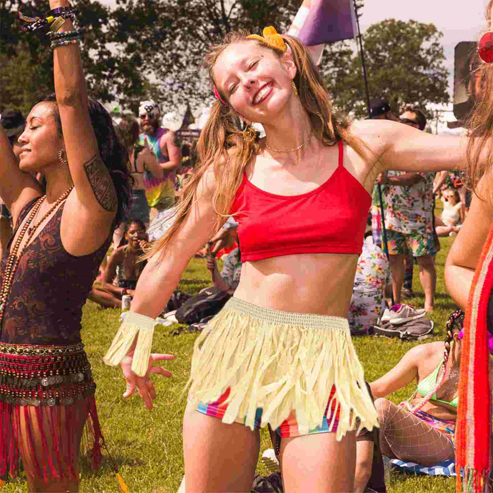 

5 Pcs Tassel Hula Dress Performance Hawaiian Garland Grass Dance Skirt Stage Costume Rafi Paper Clothing