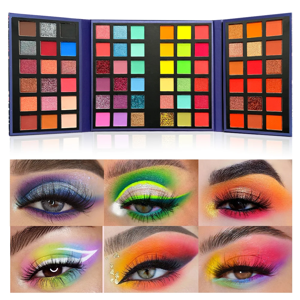 72 Colors Foldable Eyeshadow Palette Matte Shimmer Glitter High Pigmented Vibrant Neon Color Eye Shadow Palette Cosplay Stage