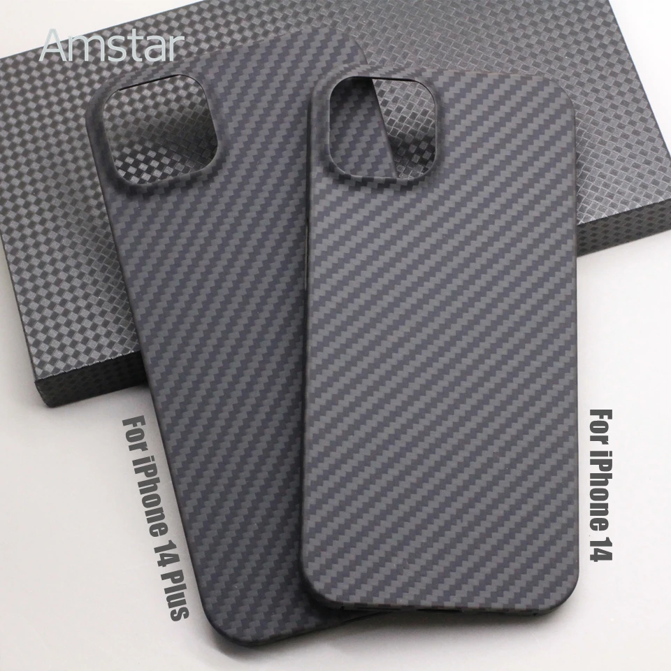 Amstar Pure Carbon Fiber Protective Case for iPhone 14 13 Pro Max 13 Mini 14 Plus Ultra-thin Business Aramid Fiber Hard Cover