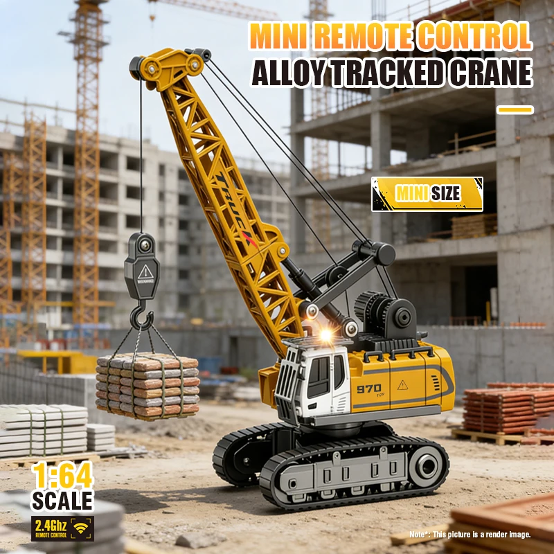 1/64 Desktop Rc Car Mini Alloy Remote Control Engineering Vehicle Simulation Crane Electric Model Toys Boys Kids Gift