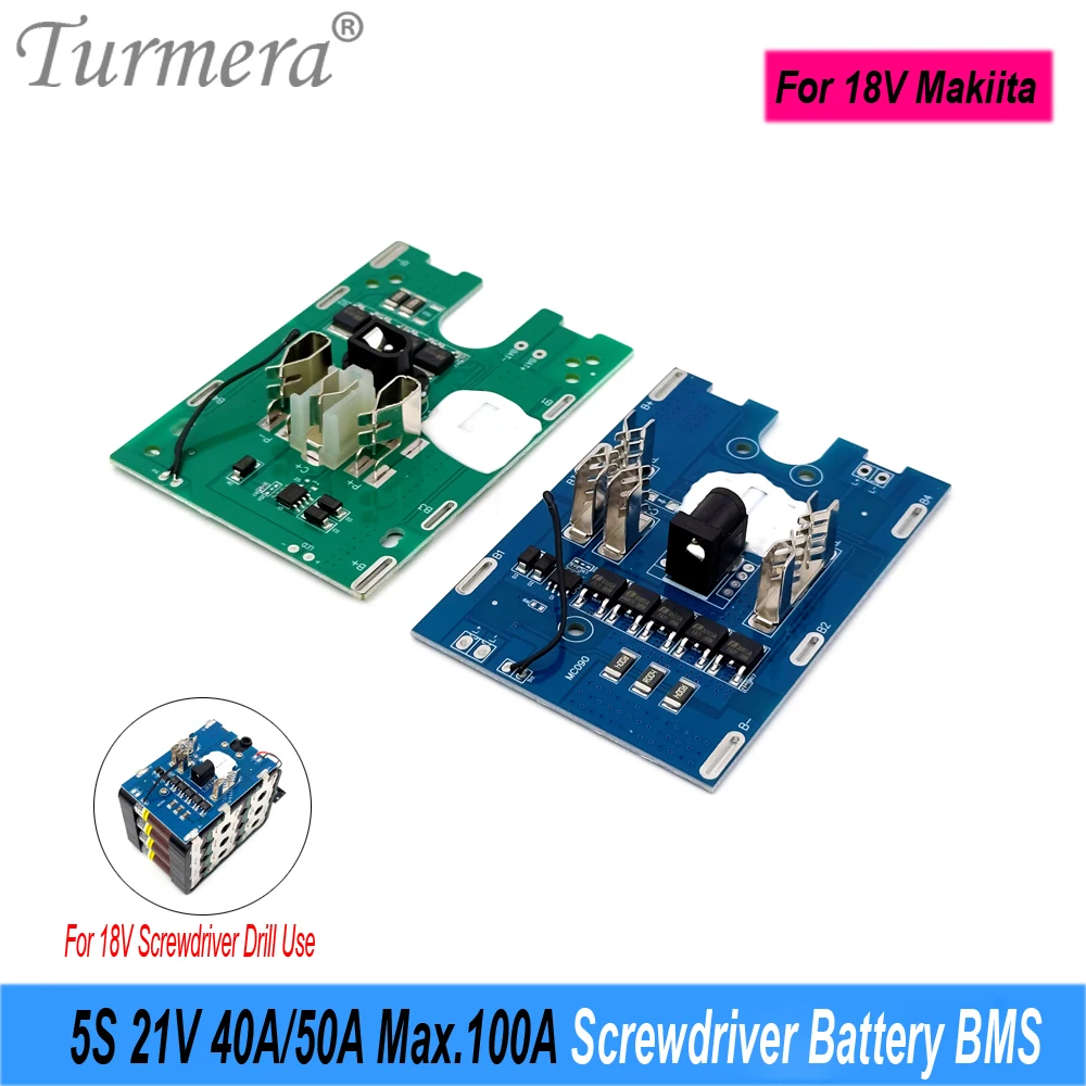 Turmera 18V 21V 5S 50A 40A Max.100A 18650 Bateria BMS z płytką zabezpieczającą NTC Zastosowanie w śrubokrętarce Makiita Wymień baterię wiertarską