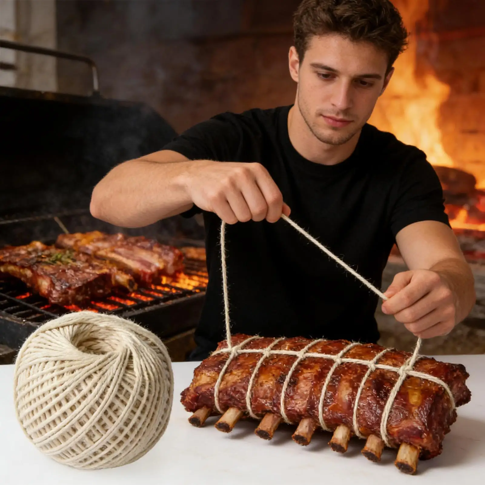 1 Roll 278ft Cooking Tools Butcher's Cotton Thread Meat Prep Trussing Turkey Barbecue Strings Meat Sausage Tie Rope Cord 85m
