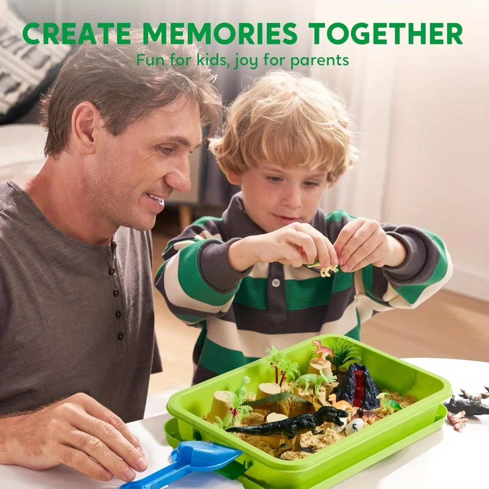 JOYFY Dinosauri Bin sensoriali Giocattoli con dinosauri che si illuminano al buio Sandbox con coperchio Sabbia Regali prescolari per ragazzi e ragazze dai 3 anni in su