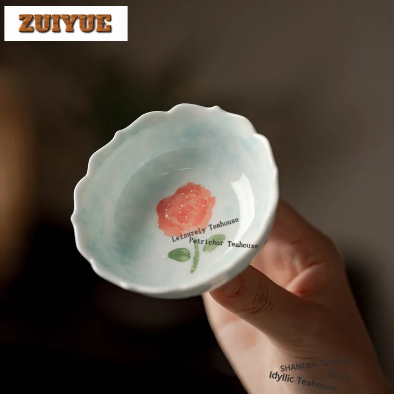 

70ml Hand-painted Rose Teacup Boutique Tea Bowl Cute Cup Tea-tasting Smelling Cup Jianzhan Master Cups Cafes Decoration Craft