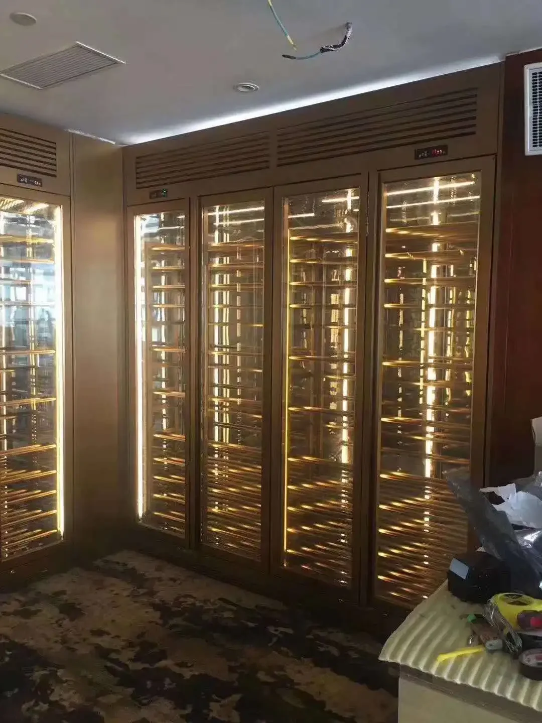 Bar Hotel Home Restaurant Glass Golden Stainless Steel Wine Cabinet bottle beer showcase refrigerator fridge Wine cellar