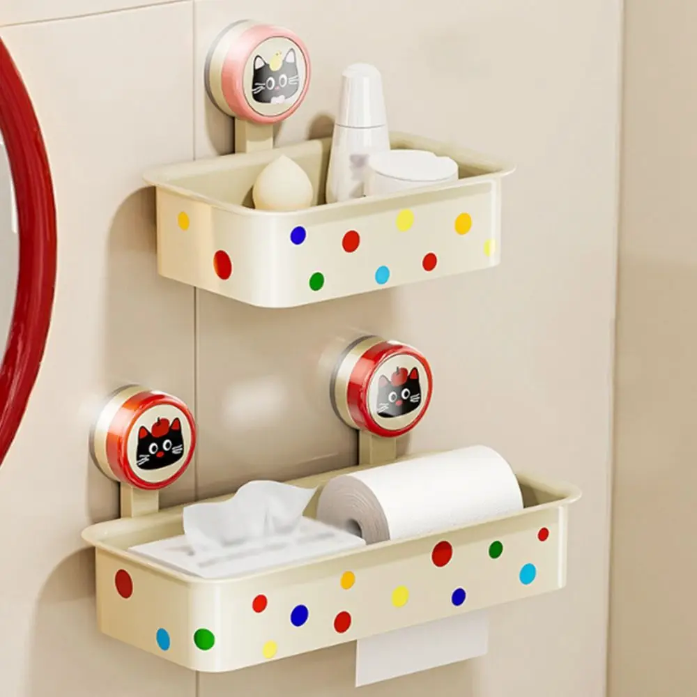 

Suction Cup Shampoo Storage Rack Punch-Free Plastic Tissue Dispenser Space Saving Large Capacity Paper Roll Holder Washbasin