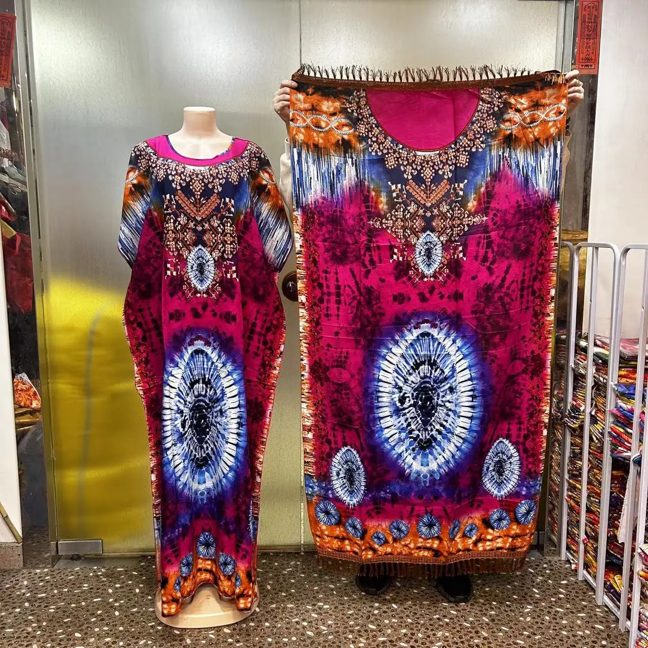 2025 New Fashion Summer Loose Breathable Robe Big Scarf African Bubu Ethnic Print Cotton Women's Plus Size Dress