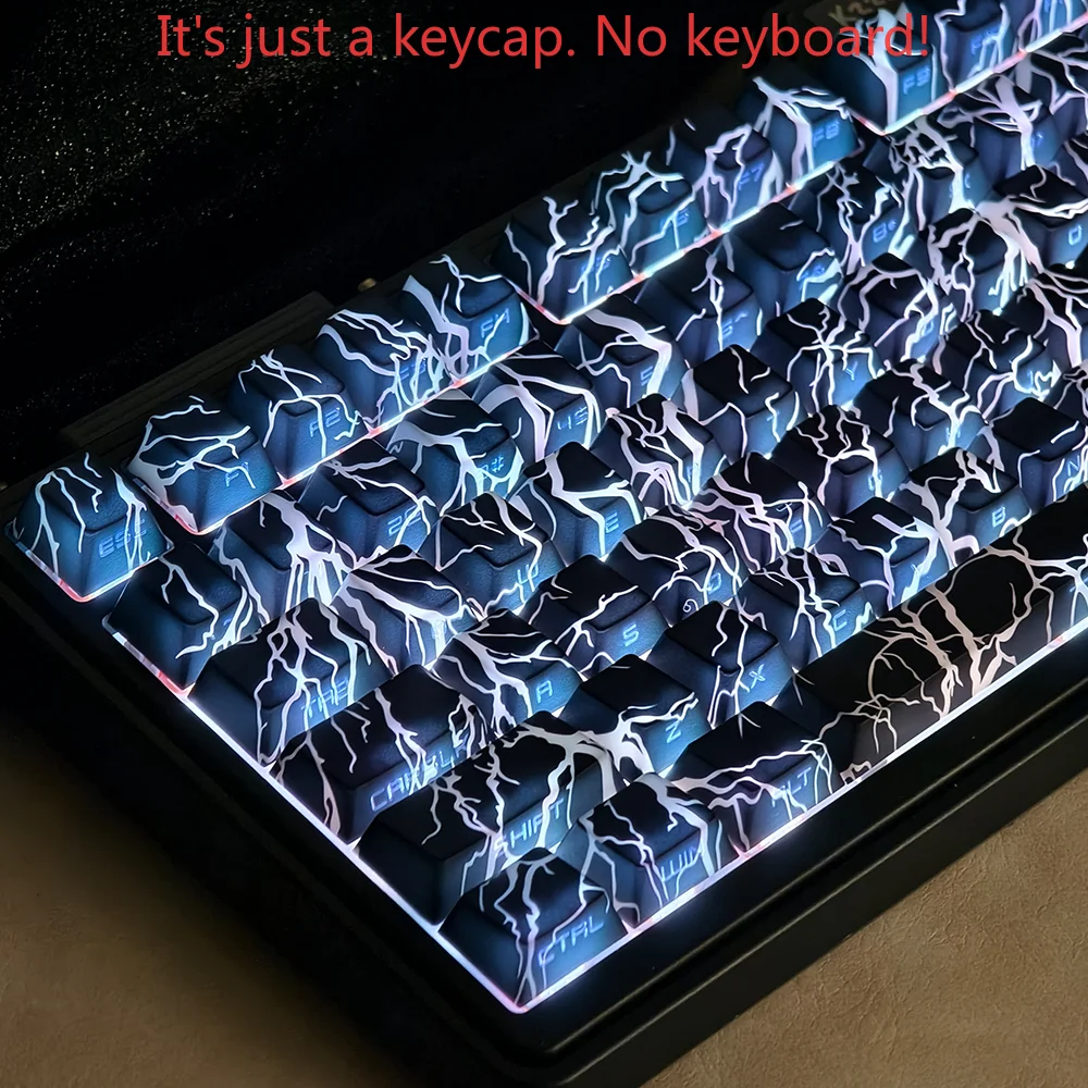 GEFENSI 129 Keys PBT Lightning Spiderweb Keycap Set Cherry Side Engraved Line Translucent Keycaps For MX Mechanical Keyboard Ski