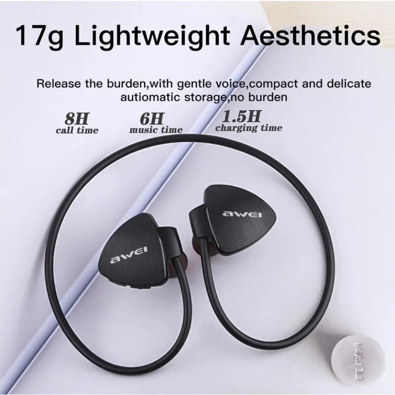 Awei A847BL Neckband Bluetooth Earphones 5.3 Waterproof Sport Earphones Bluetooth Wireless Headphones With Mic For Running