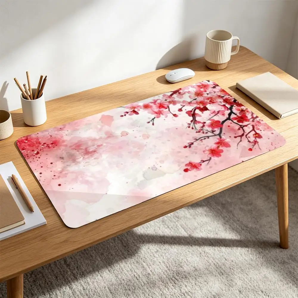 Watercolor Sakura Branch Mouse Pad Non-slip Lockedge Office Rock Student Gaming Thickened Large Writing Pad The Cushion