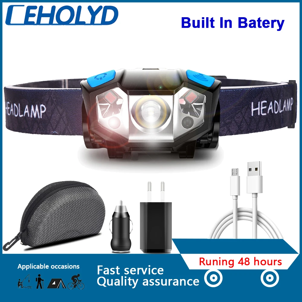 Litwod Led Headlamp Body Motion Sensor Lithium Metal Head Flashlight Camping,Climbing,Hunting,Fishing Built In Battery Headlight