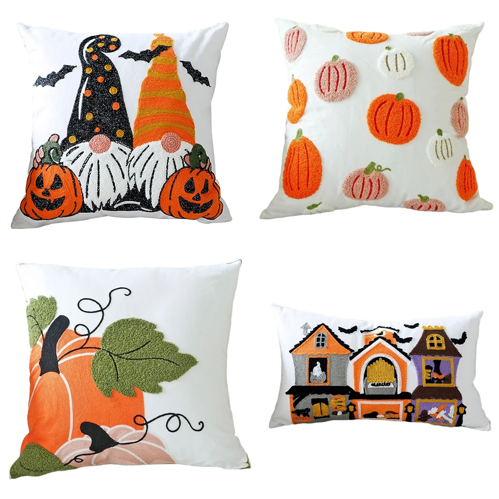 

30x50/45x45cm Halloween Throw Pillow Cover Pumpkin Cartoon Towel Embroidered Pillowcase Canvas Home Sofa Decor Cushion Covers