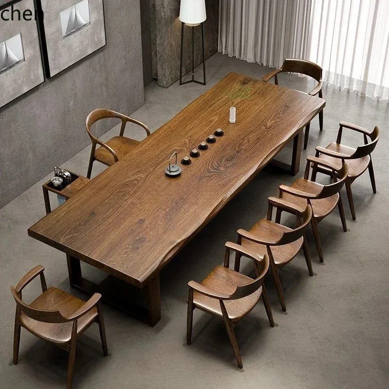 New Chinese Style Solid Table Five Chairs Modern Simple Kung Fu Tea Table Office Natural Wood Tea Brewing Table